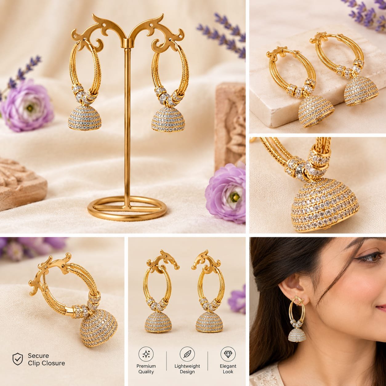 Elegant Gold Plated Jhumka Earrings for Women – Designer Hoop Jhumki