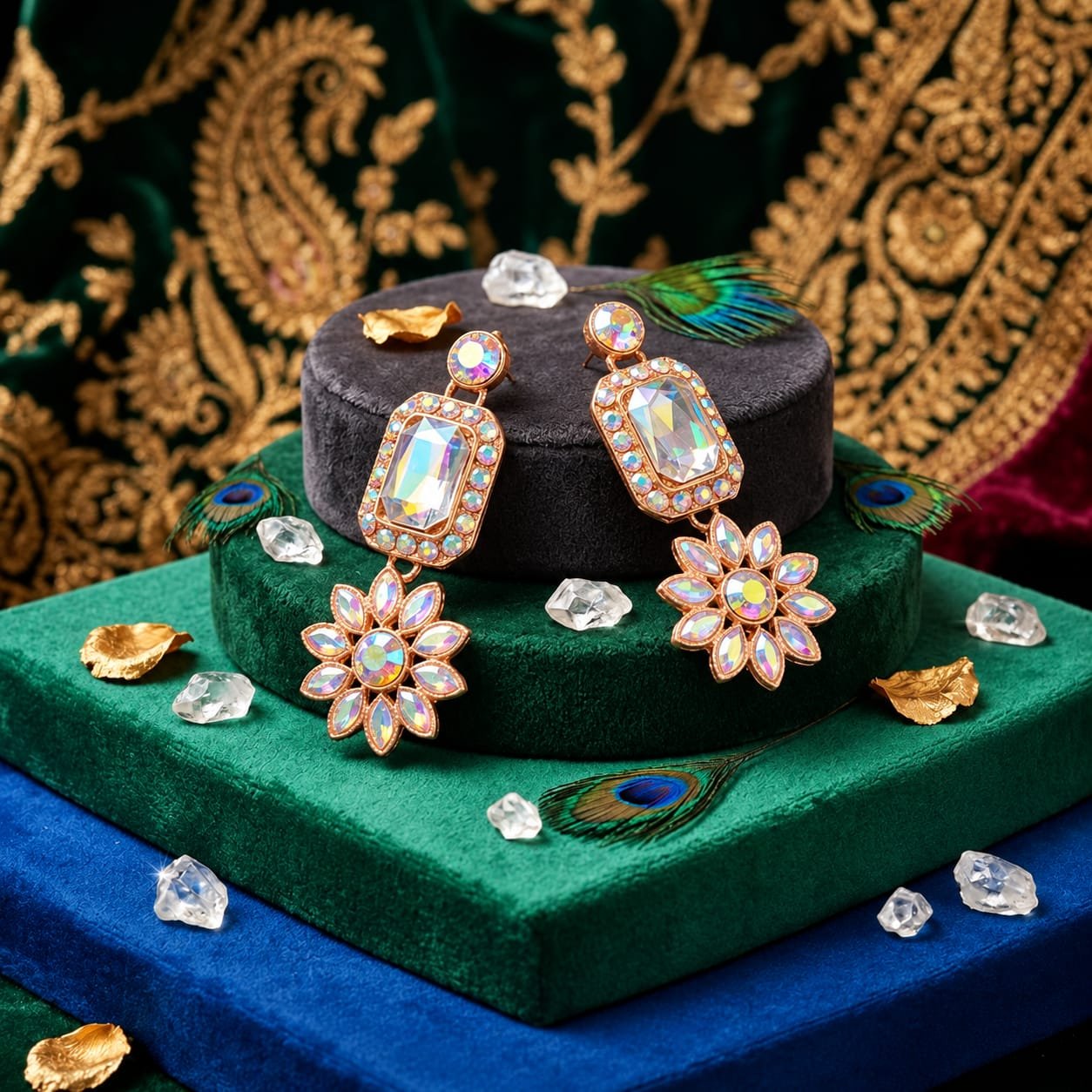 Elegant Rose Gold Crystal Floral Drop Earrings for Women & Girls