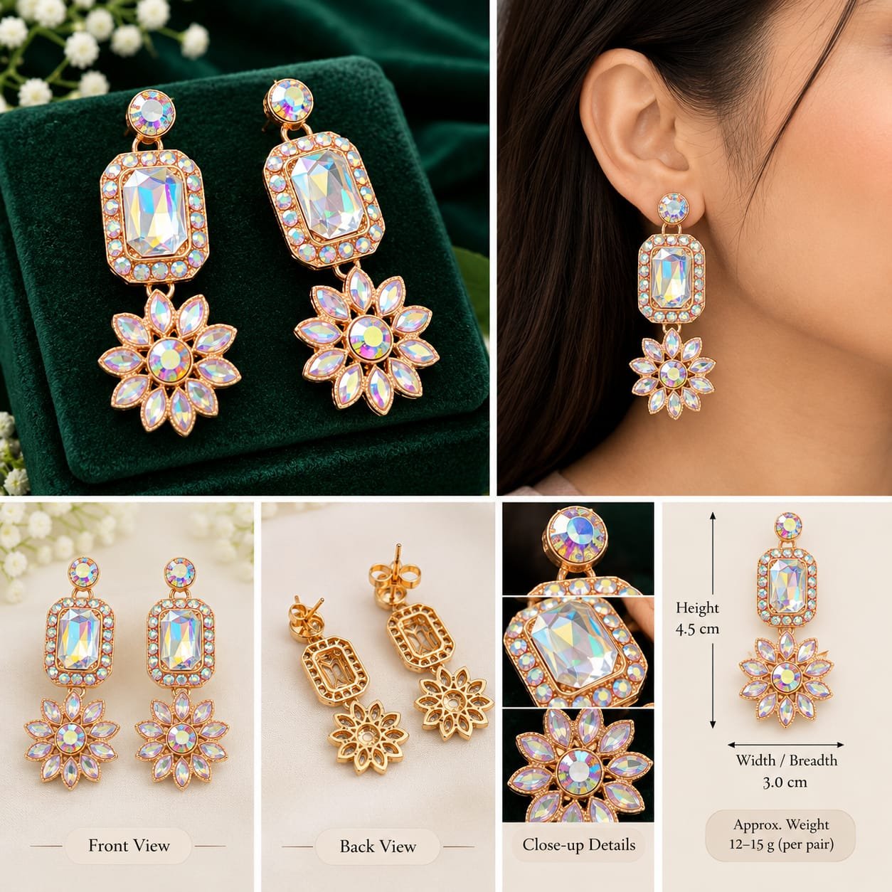Elegant Rose Gold Crystal Floral Drop Earrings for Women & Girls