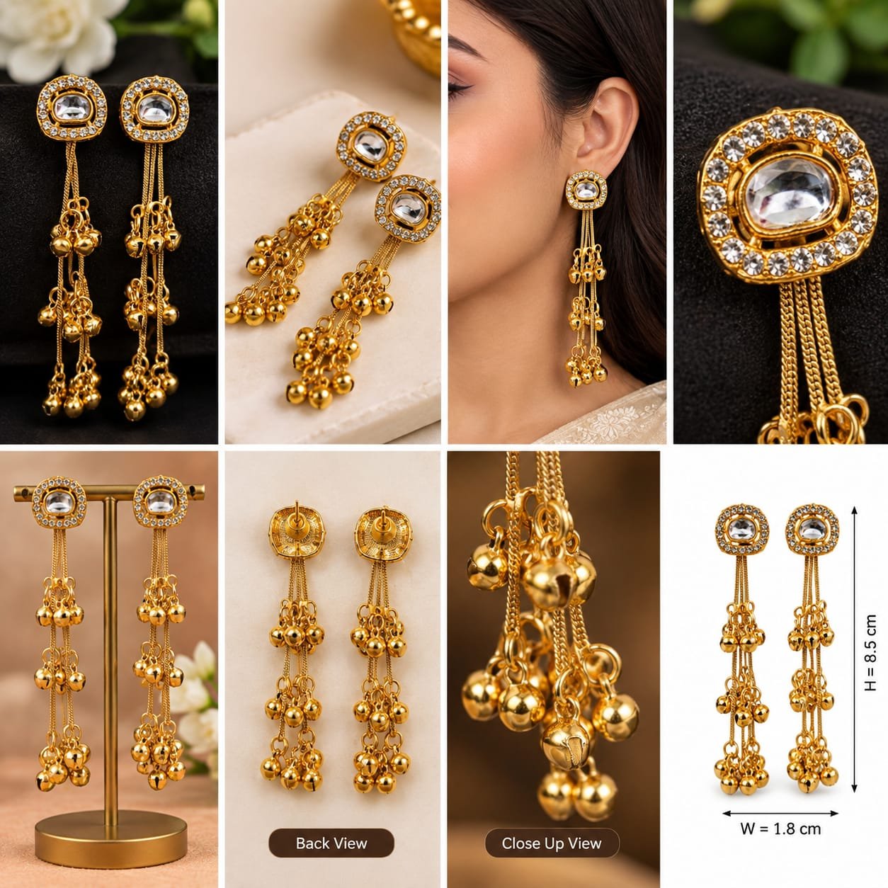 Women’s Gold-Plated Crystal Stone Long Dangle Jhumka Earrings