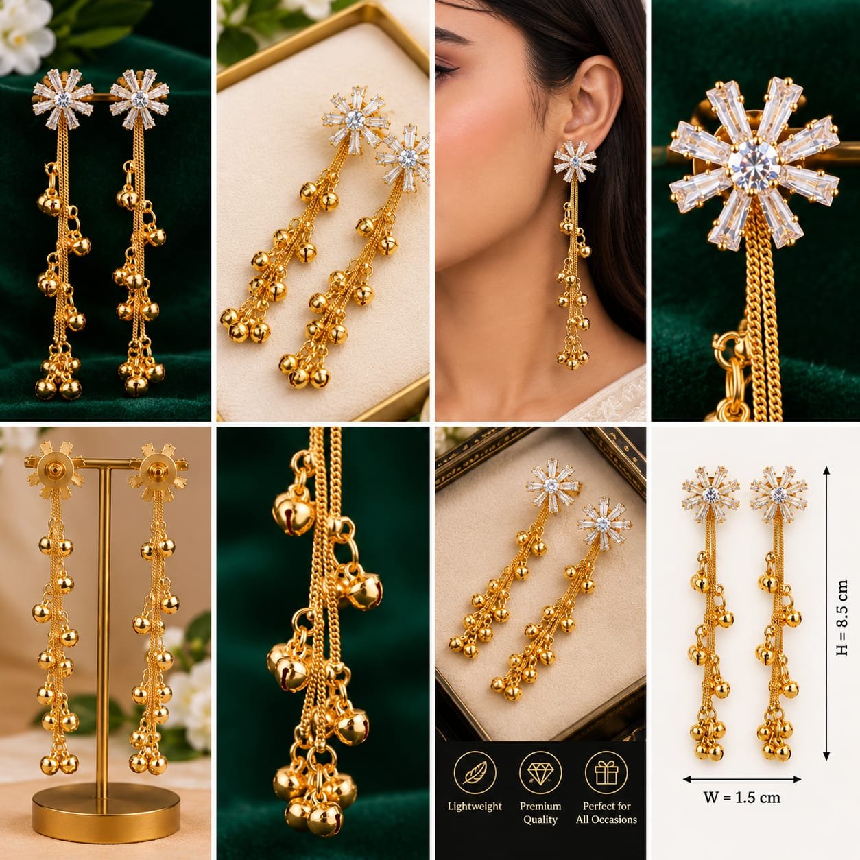 Women’s Gold-Plated Crystal Stone Long Dangle Jhumka Earrings
