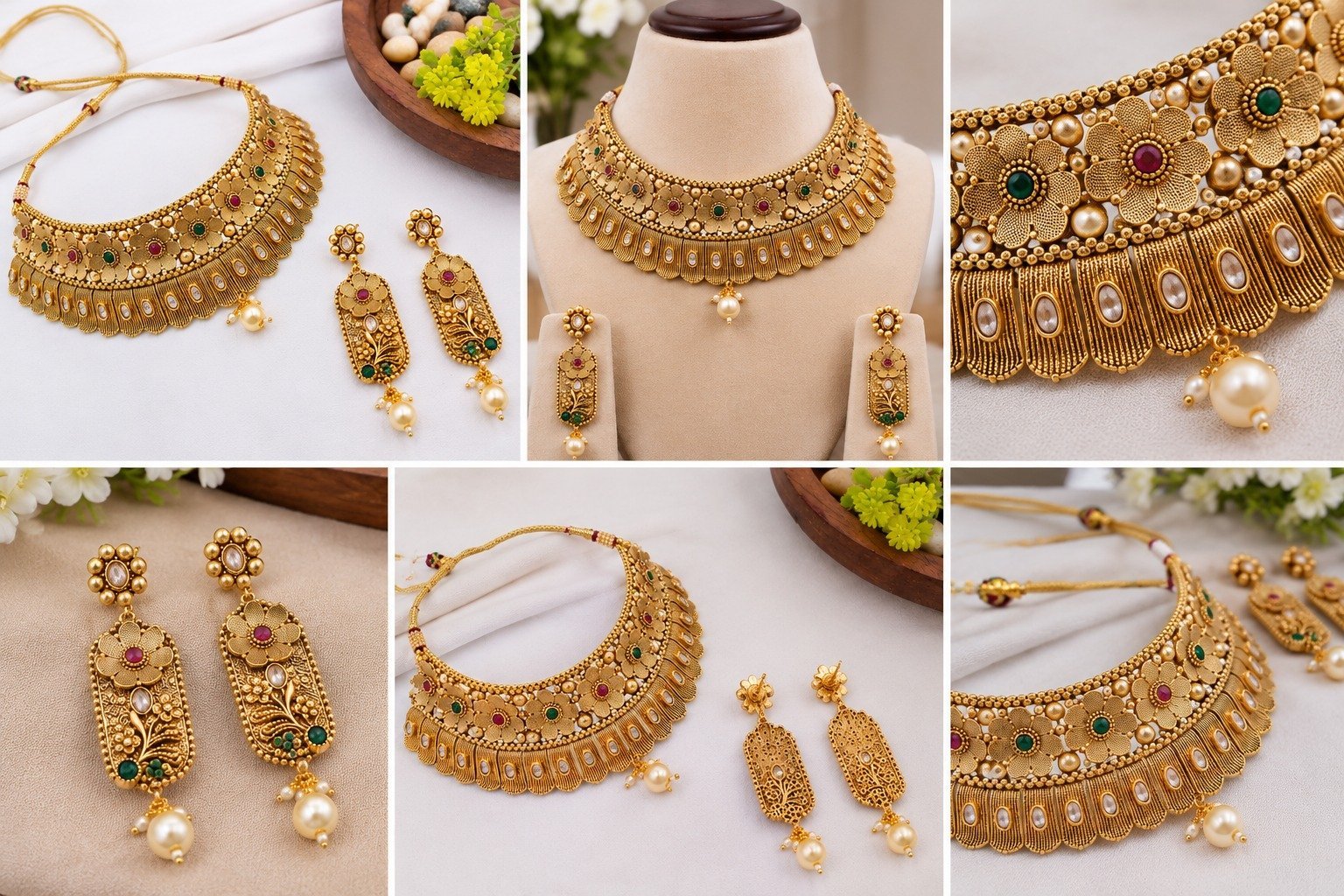 Brass High Gold Choker Set with Matching Earrings | Traditional Bridal Jewellery