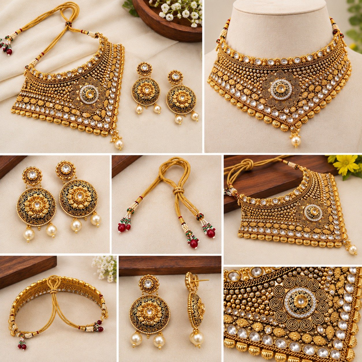 Brass High Gold Designer Choker Set with Matching Earrings