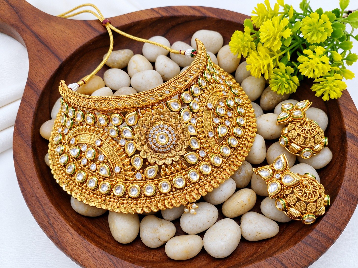 Premium Brass High Gold Plated Kundan Choker Necklace Set with Matching Jhumka Earrings for Women