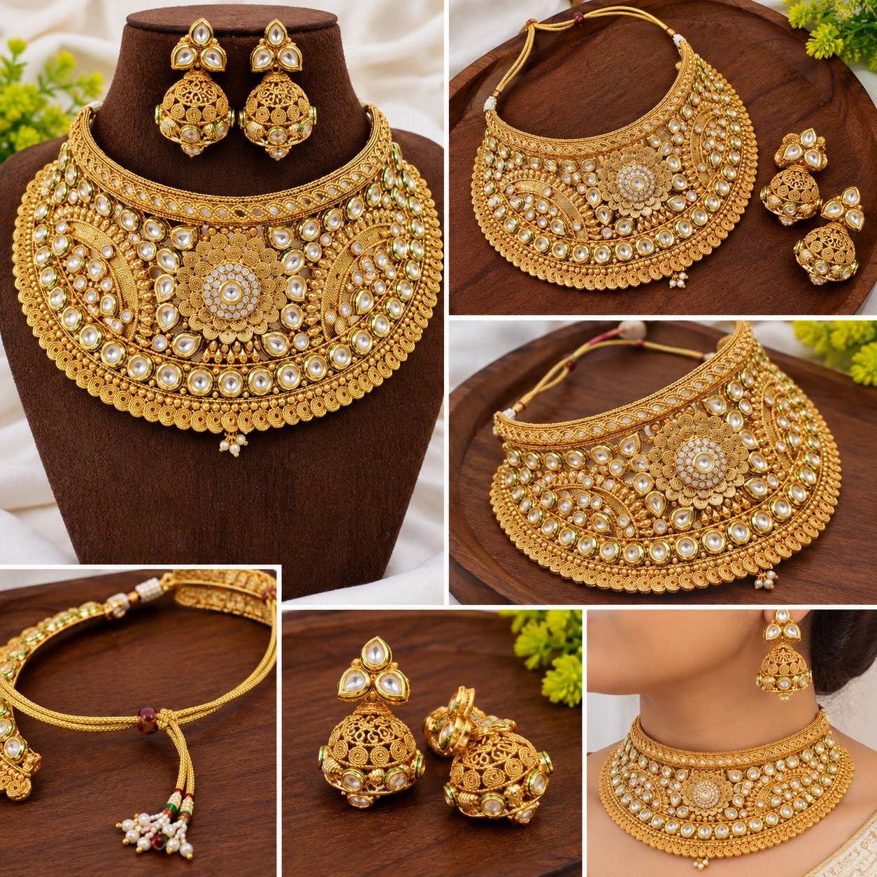 Premium Brass High Gold Plated Kundan Choker Necklace Set with Matching Jhumka Earrings for Women