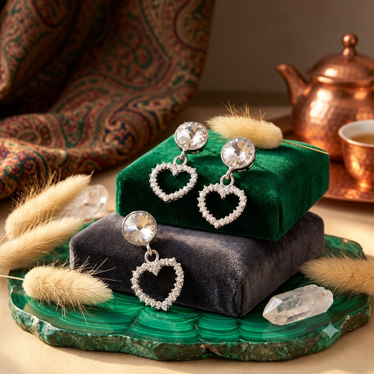 Elegant Crystal Heart Drop Earrings for Women & Girls