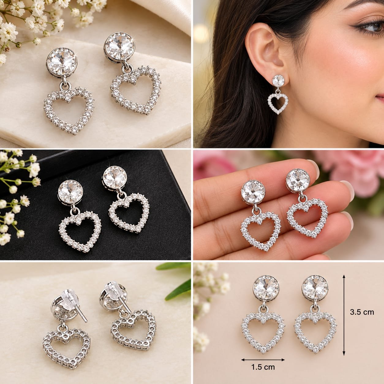 Elegant Crystal Heart Drop Earrings for Women & Girls