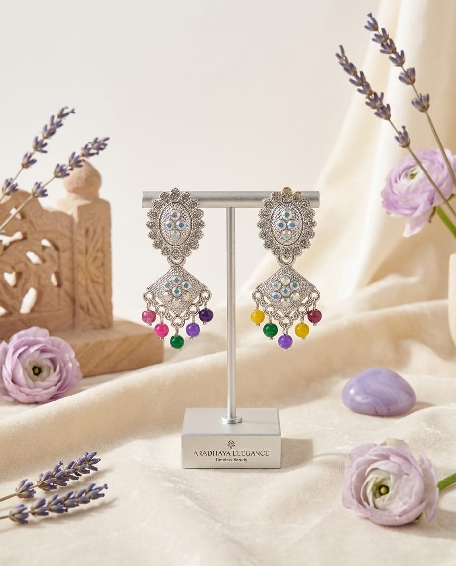 Multicolor Oxidized Silver Chandelier Earrings for Women
