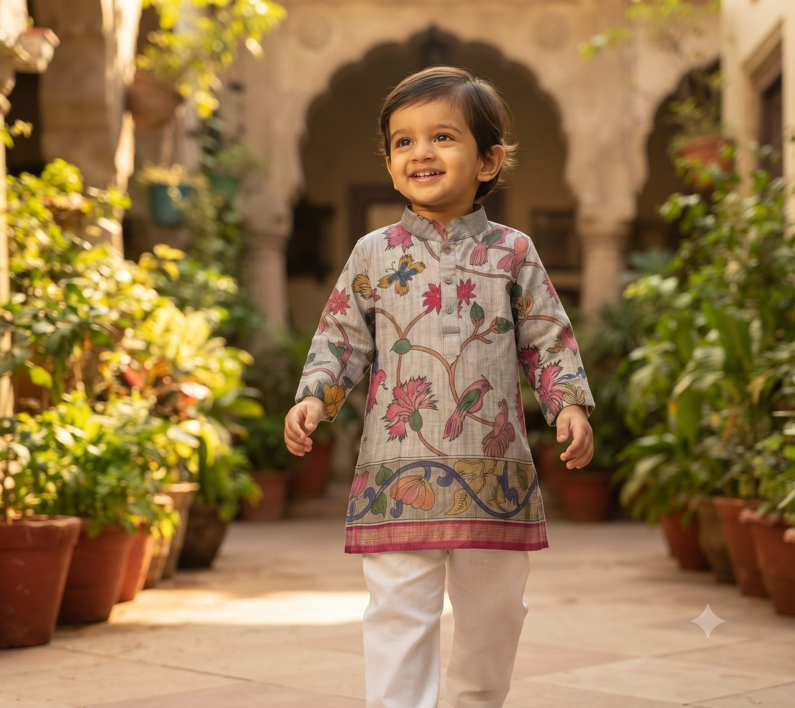 Kids Floral Printed Kurta Pajama Set – Stylish Ethnic Wear for Boys