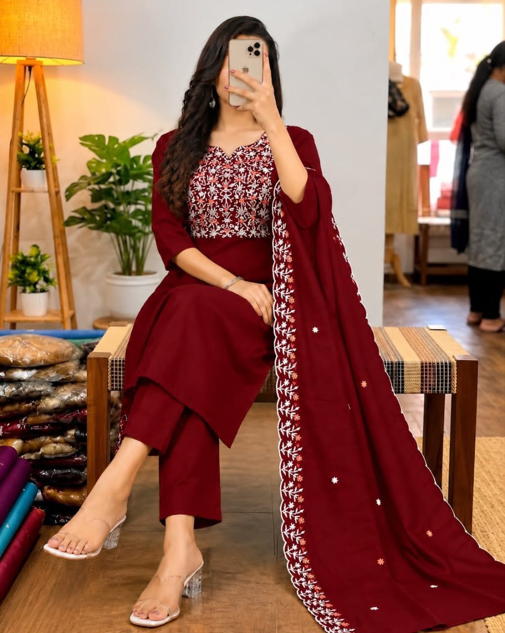 Doli 3-Piece Vertical Cotton Embroidered Kurti with Chanderi Dupatta Set