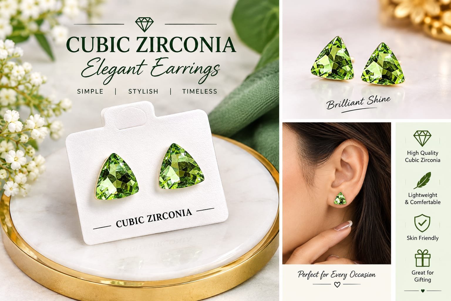 Blue Teardrop Cubic Zirconia Stud Earrings for Women