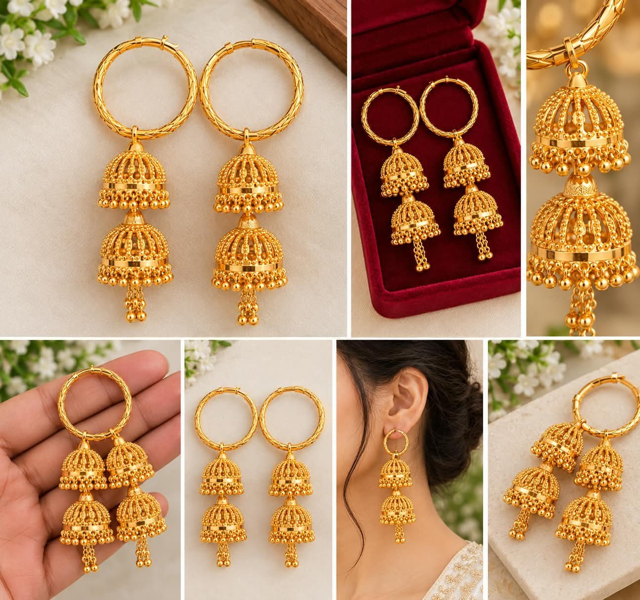 Gold Plated Traditional Double Jhumka Hoop Earrings for Women