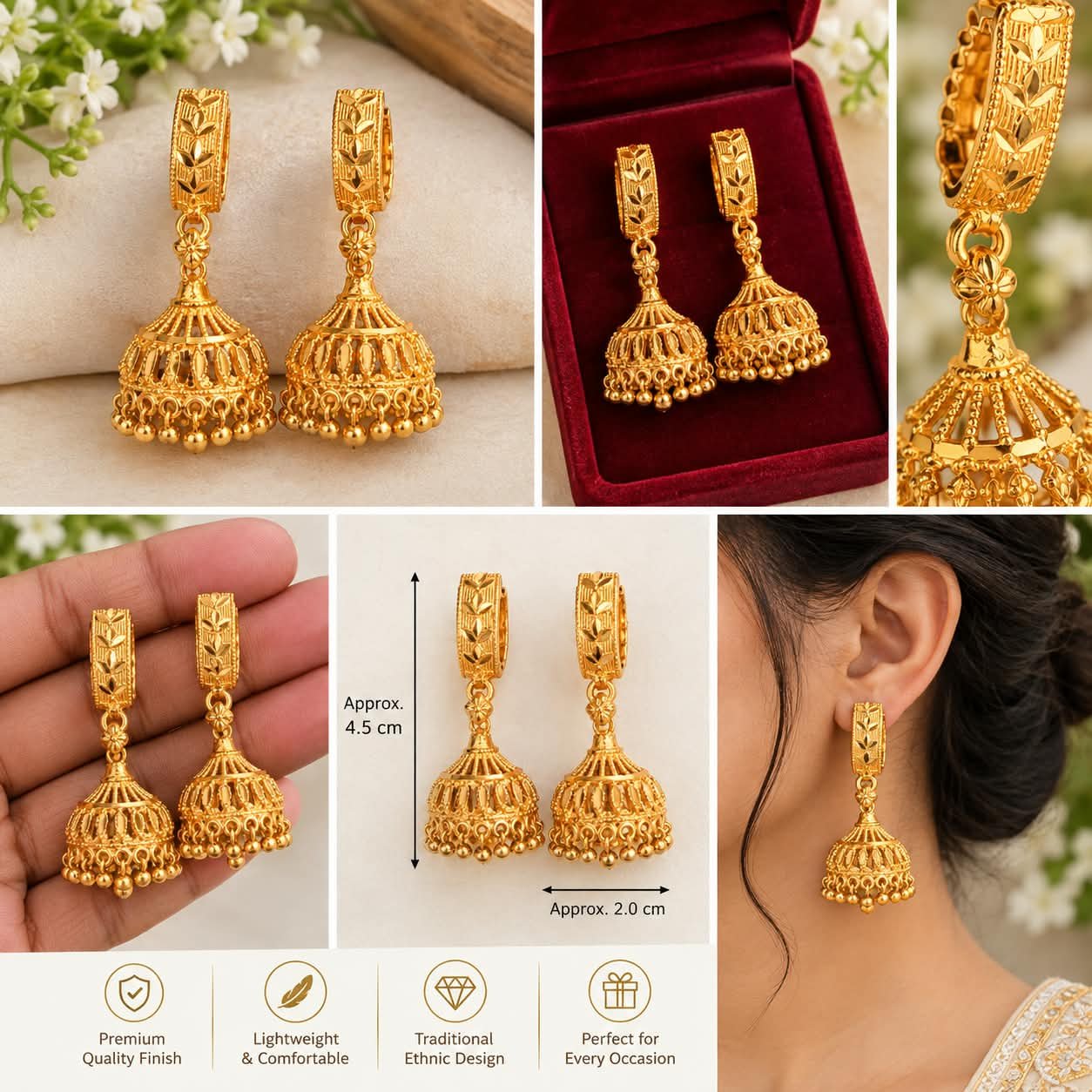 Gold-Plated Designer Jhumka Earrings for Women